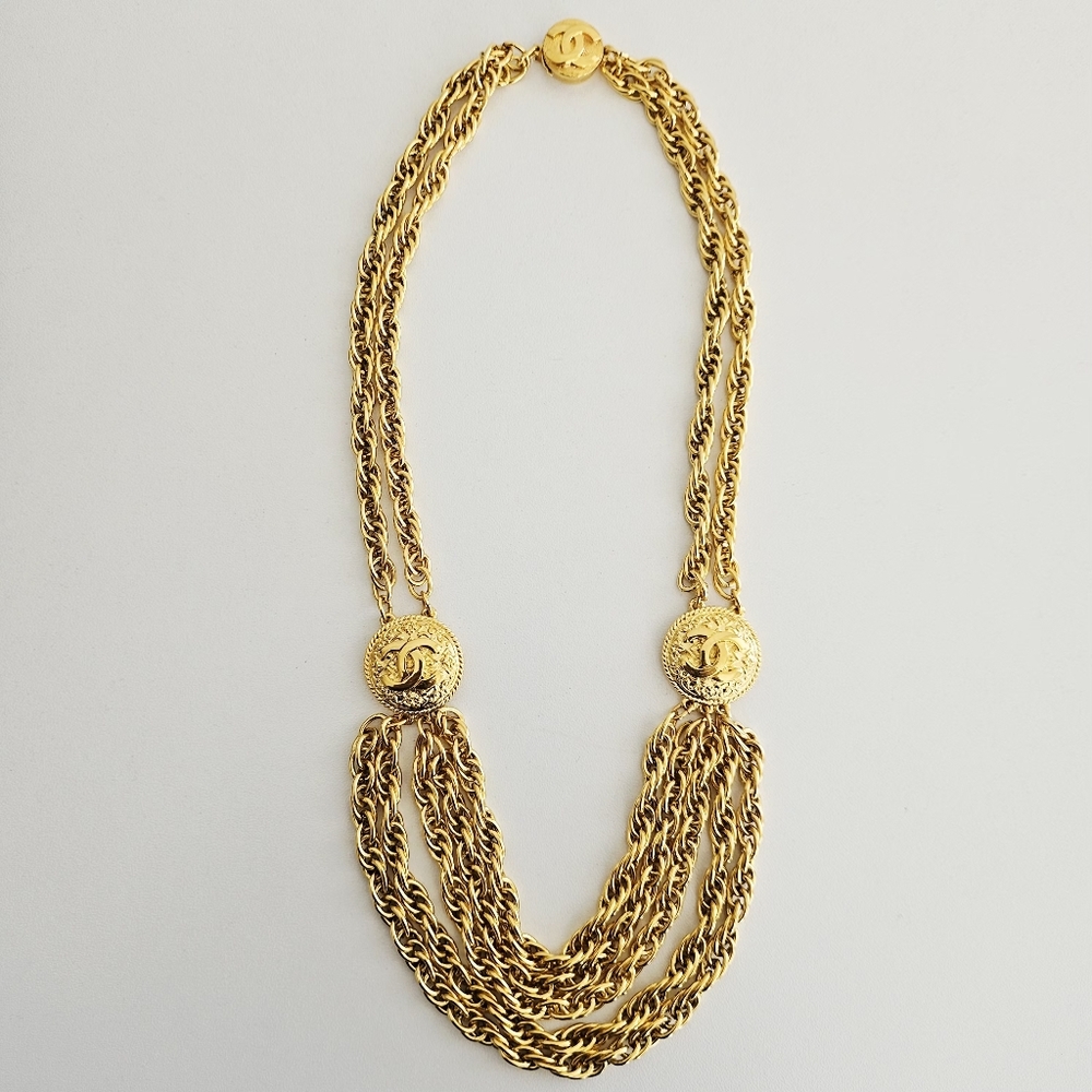 Vintage Chanel Lagerfeld Iconic Statement CC Swagged Collar Gold-plated Necklace - Picture 5 of 11